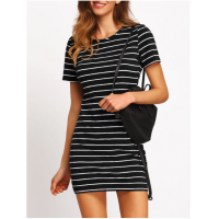 Striped Fitted Tee Dress Black and White